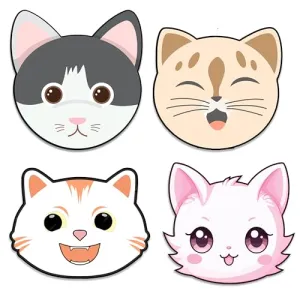 Gift Me Bazar Set of 4 Cartoon Animal Wooden Coasters Home and Kitchen, Office Table, Dining Table, Home Decor | Cute Cat Coasters | Tabletop Square Coasters