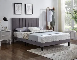 Grey Fabric Bed with Vertical Tufting