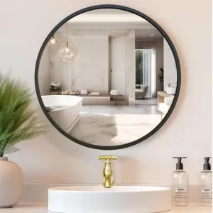 HM Home Decor Round Wall Mirror I Metal Frame I Modern Design Metal Frame I Bathroom Wash Basin, Bedroom, Drawing Room (Black Framed | Many Size) (20")
