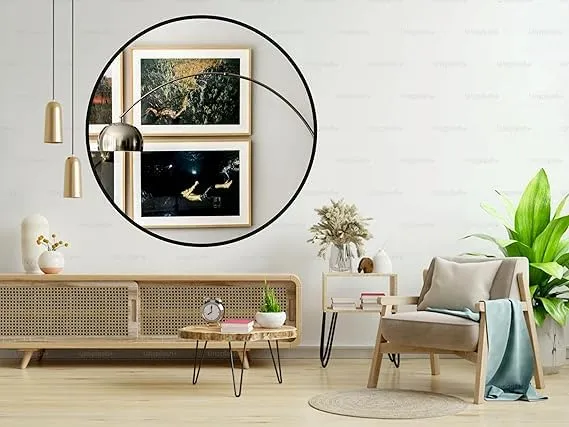 HM Home Decor Round Wall Mirror I Metal Frame I Modern Design Metal Frame I Bathroom Wash Basin, Bedroom, Drawing Room (Black Framed | Many Size) (20")