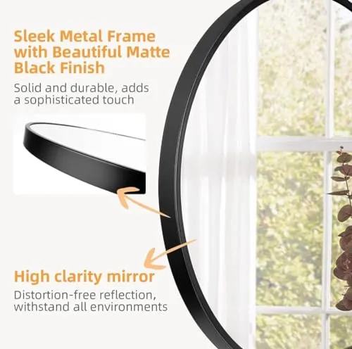HM Home Decor Round Wall Mirror I Metal Frame I Modern Design Metal Frame I Bathroom Wash Basin, Bedroom, Drawing Room (Black Framed | Many Size) (20")