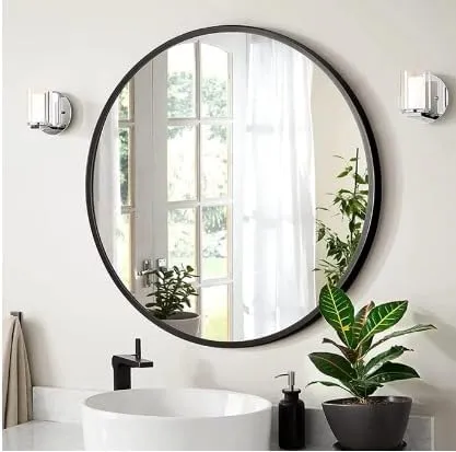 HM Home Decor Round Wall Mirror I Metal Frame I Modern Design Metal Frame I Bathroom Wash Basin, Bedroom, Drawing Room (Black Framed | Many Size) (20")
