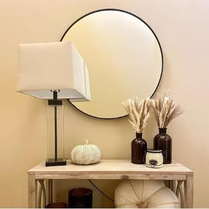 HM Home Decor Round Wall Mirror I Metal Frame I Modern Design Metal Frame I Bathroom Wash Basin, Bedroom, Drawing Room (Black Framed | Many Size) (20")