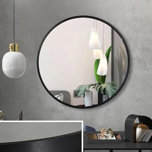 HM Home Decor Round Wall Mirror I Metal Frame I Modern Design Metal Frame I Bathroom Wash Basin, Bedroom, Drawing Room (Black Framed | Many Size) (20")