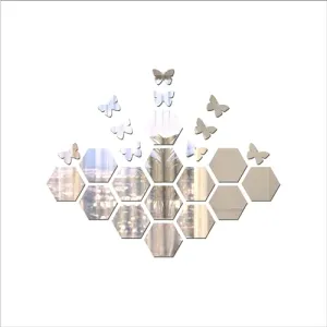 Hodec Hexagon Wall Mirror Set, Decorative Anti-Scratch Mirrors (Hexagonal, Silver)