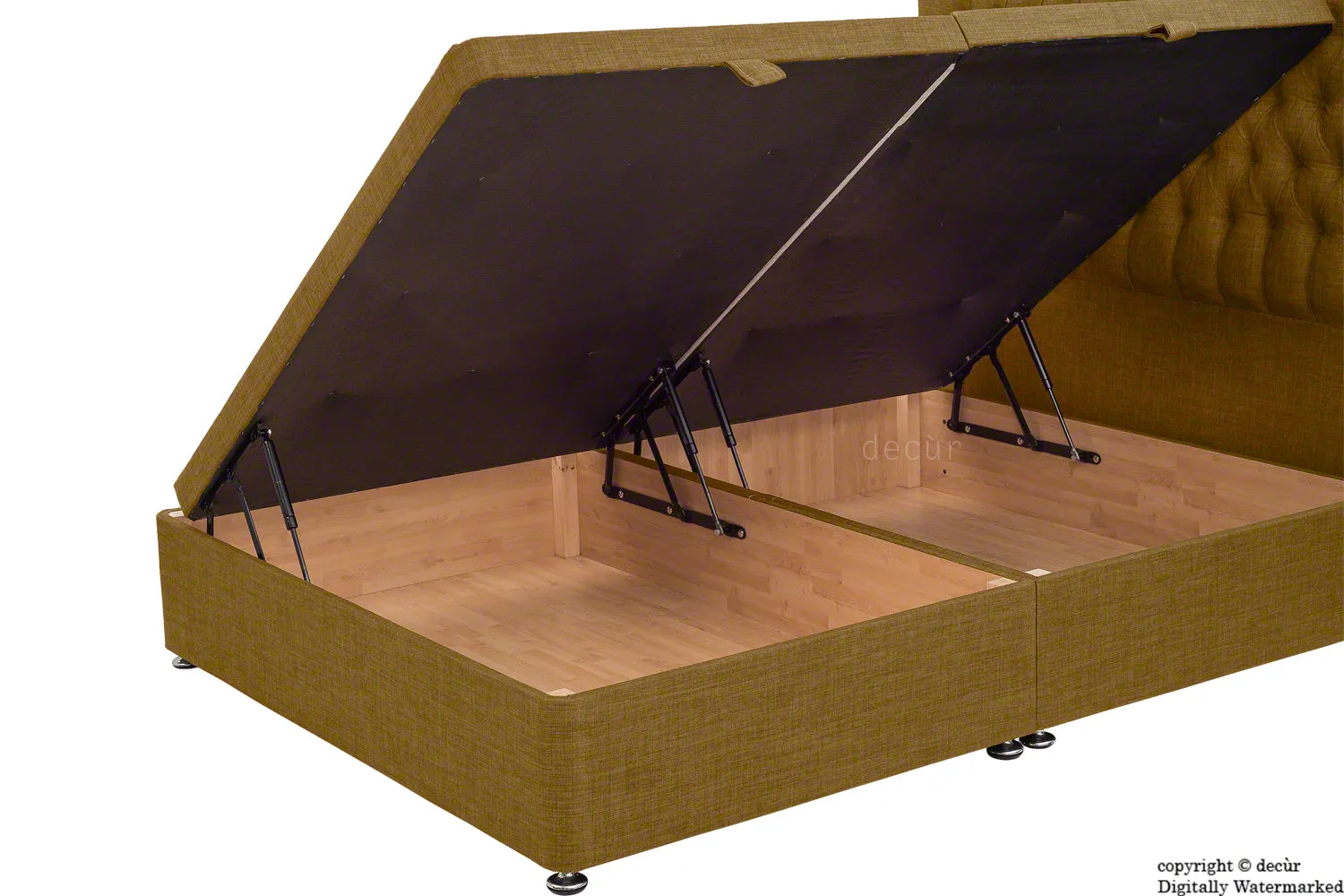 Hollyrood Linen Upholstered Winged Ottoman Bed - Coffee
