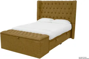 Hollyrood Linen Upholstered Winged Ottoman Bed - Coffee