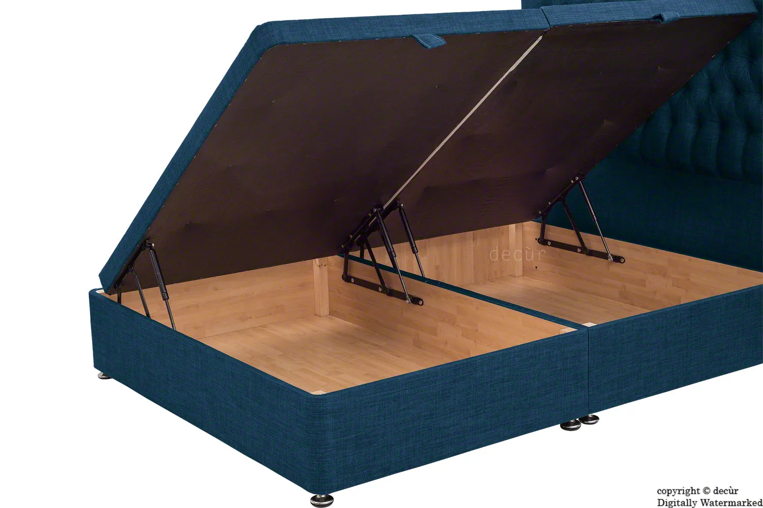 Hollyrood Linen Upholstered Winged Ottoman Bed - Midnight