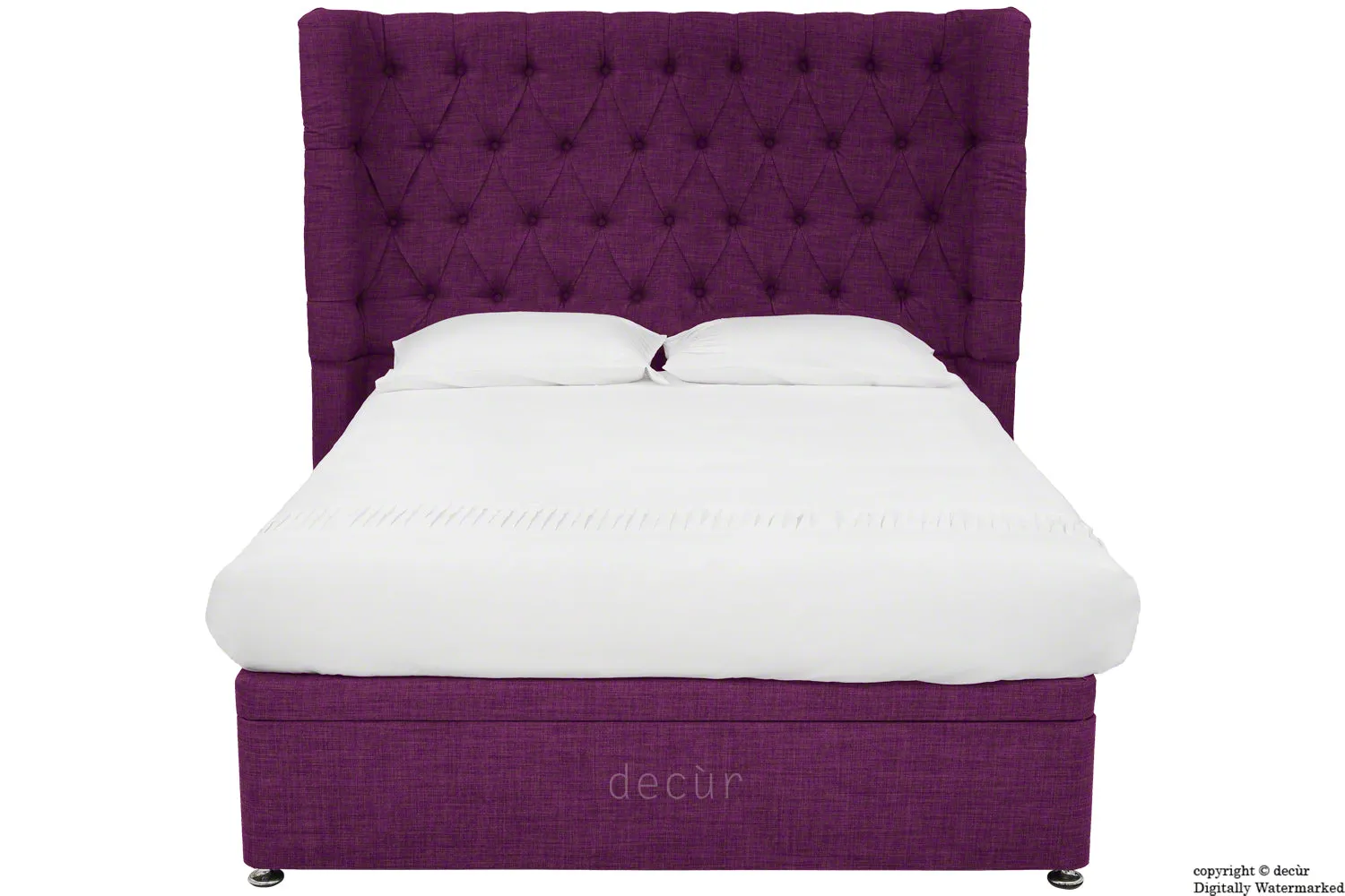 Hollyrood Linen Upholstered Winged Ottoman Bed - Plum