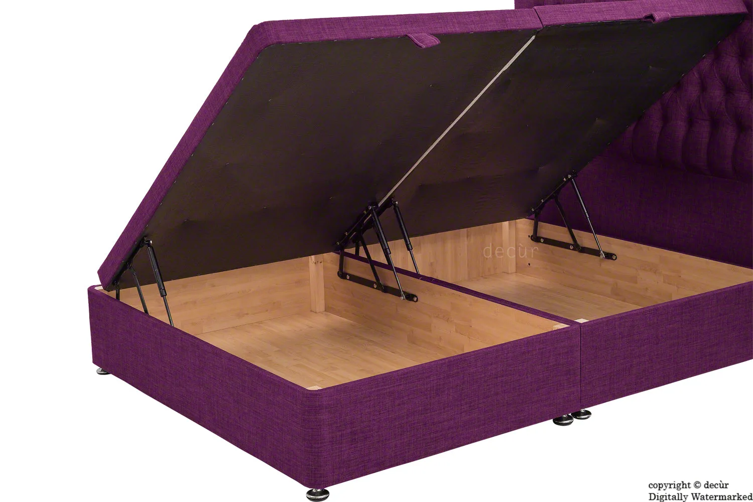 Hollyrood Linen Upholstered Winged Ottoman Bed - Plum