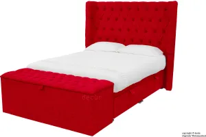 Hollyrood Linen Upholstered Winged Ottoman Bed - Ruby