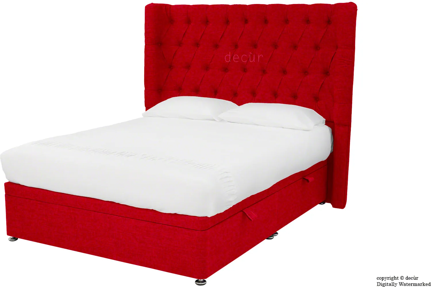 Hollyrood Linen Upholstered Winged Ottoman Bed - Ruby