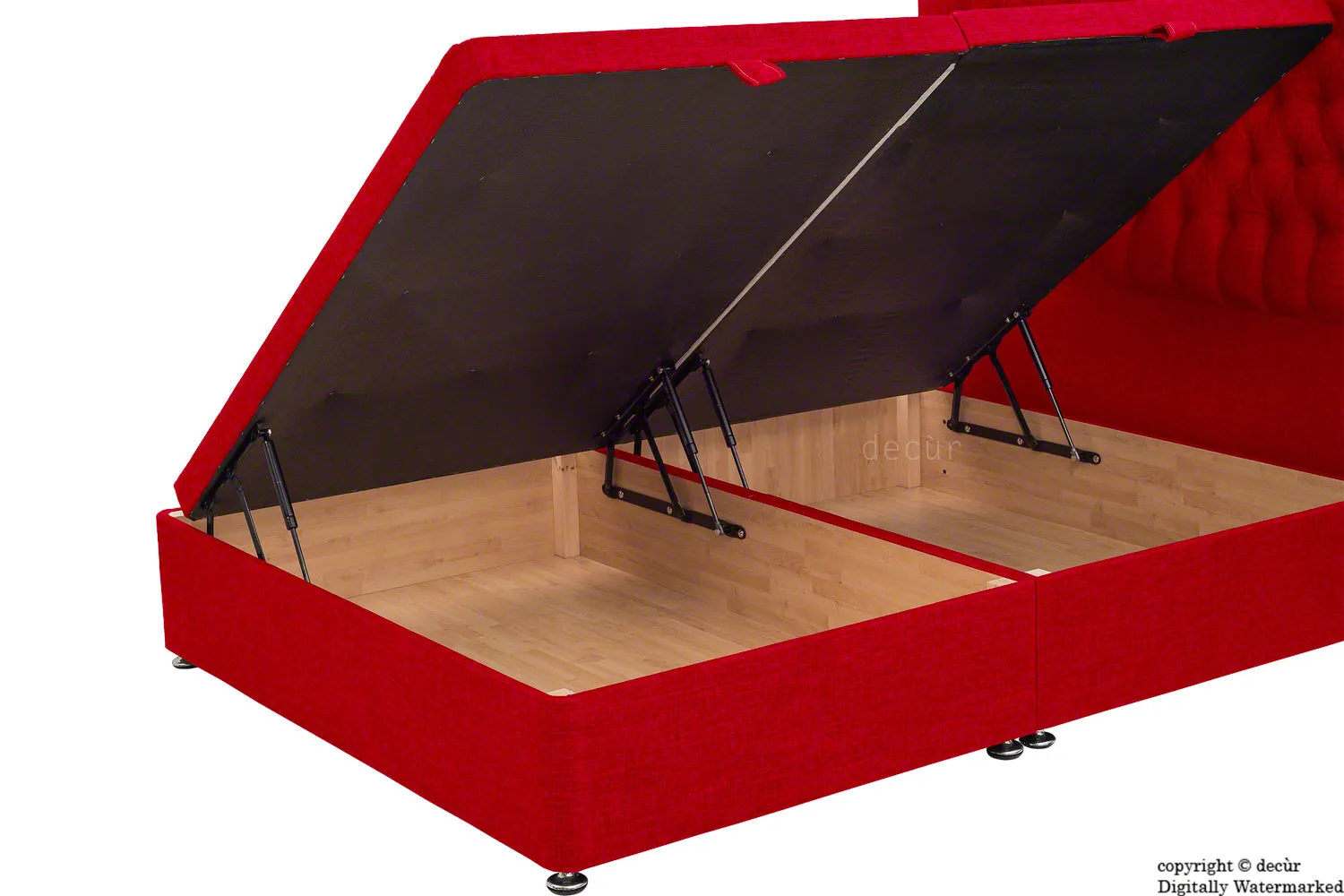 Hollyrood Linen Upholstered Winged Ottoman Bed - Ruby