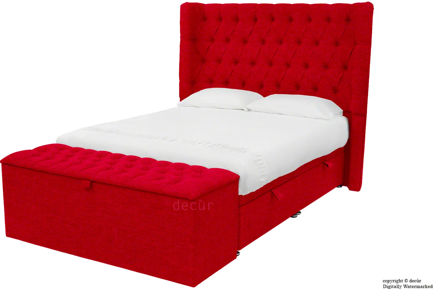 Hollyrood Linen Upholstered Winged Ottoman Bed - Ruby