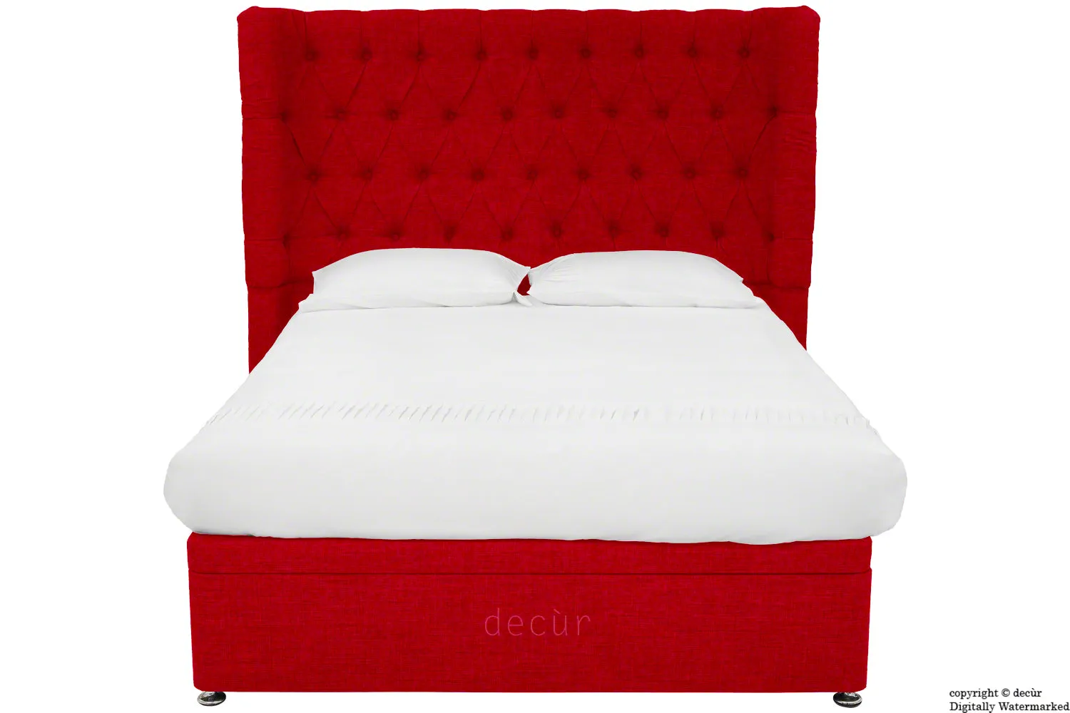 Hollyrood Linen Upholstered Winged Ottoman Bed - Ruby