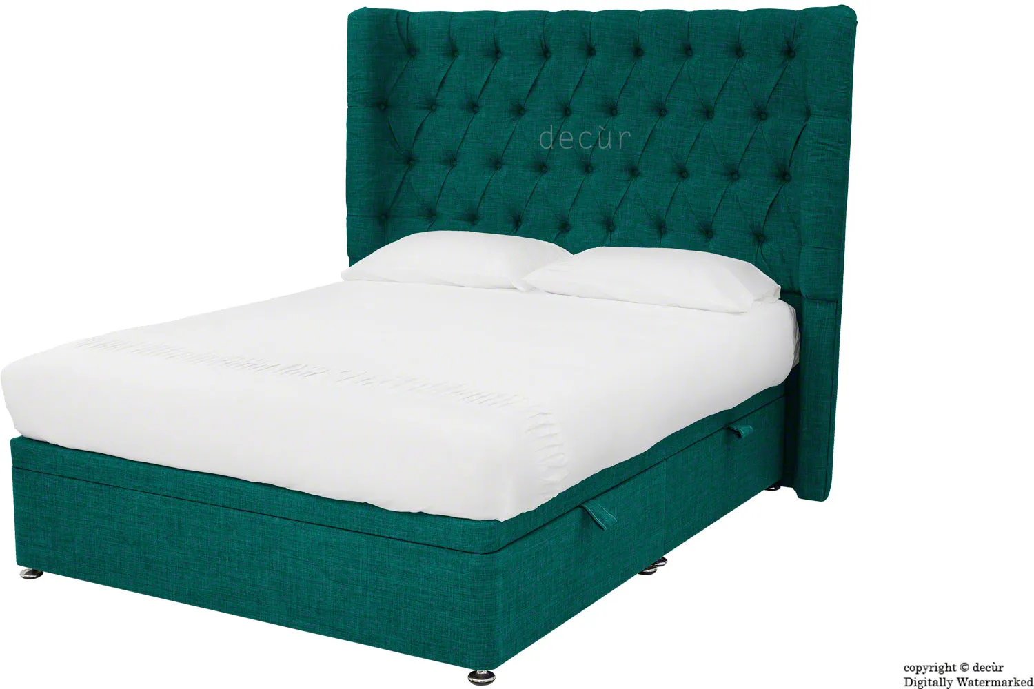 Hollyrood Linen Upholstered Winged Ottoman Bed - Teal