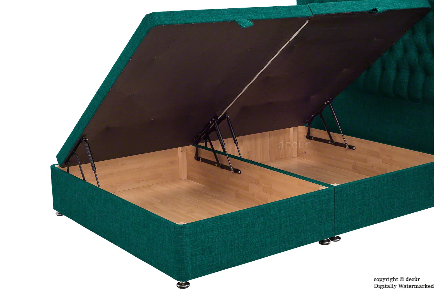 Hollyrood Linen Upholstered Winged Ottoman Bed - Teal