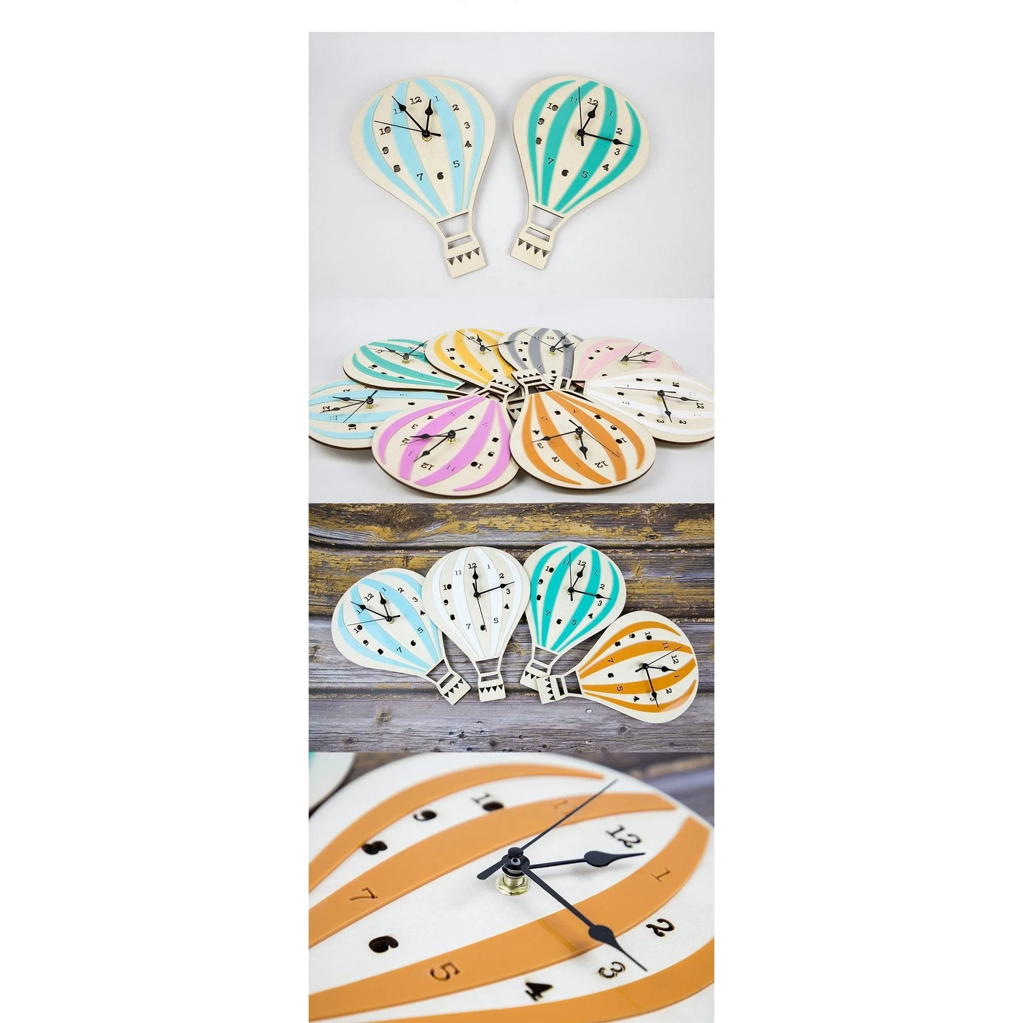 Hot Air Balloon Wooden Wall Clock