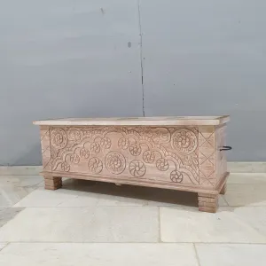 Indian Antique Tribal Hand Carved Wooden Blanket Box 115x40x45Cm