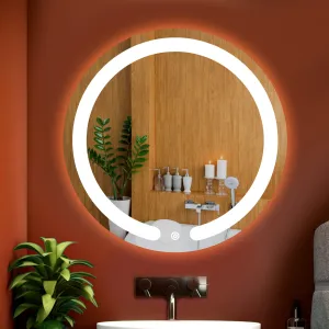 iSTAR Round Wall Mirror with Led Light Decorative Wash Basin Mirror 3 LED Lights (Warm, White, Natural White) Home Office Bedroom Wall Decor Bathroom (24X24 inch)