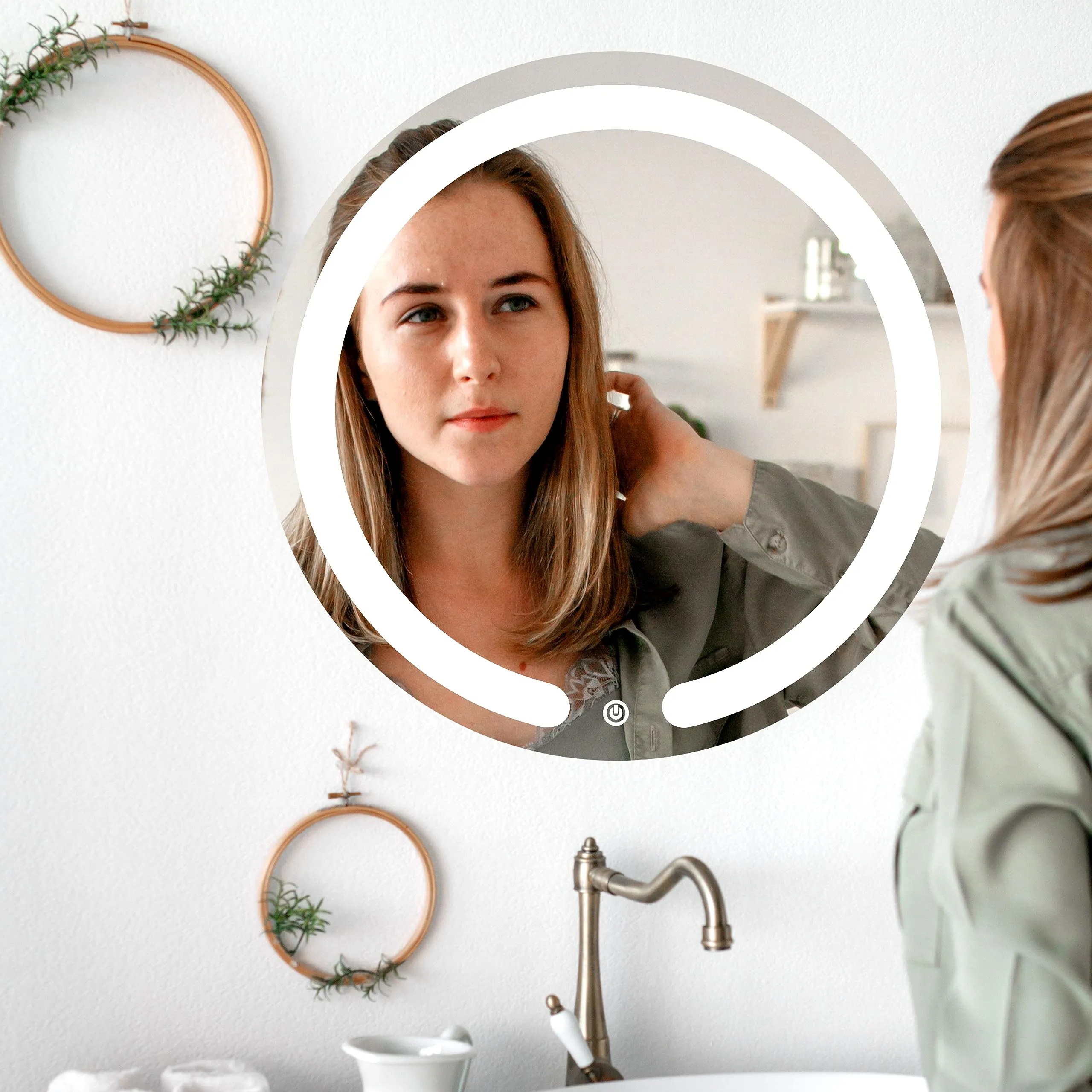 iSTAR Round Wall Mirror with Led Light Decorative Wash Basin Mirror 3 LED Lights (Warm, White, Natural White) Home Office Bedroom Wall Decor Bathroom (24X24 inch)