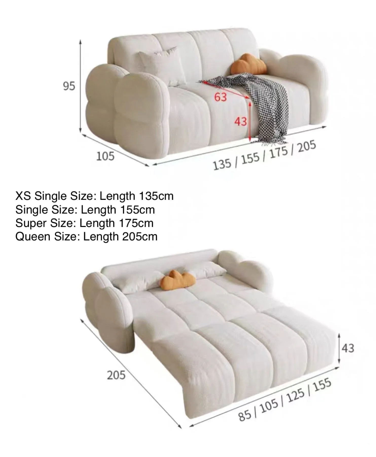 Jennifer Performance Boucle Electric Sofa Bed with Storage