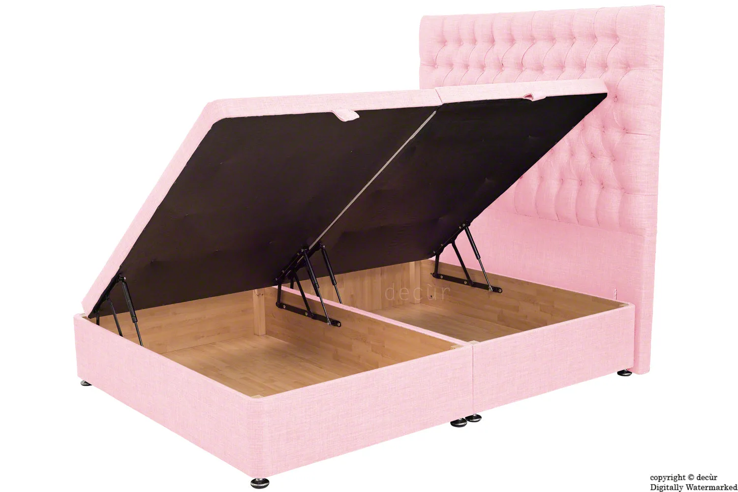 Kensington Linen Upholstered Ottoman Bed - Pink