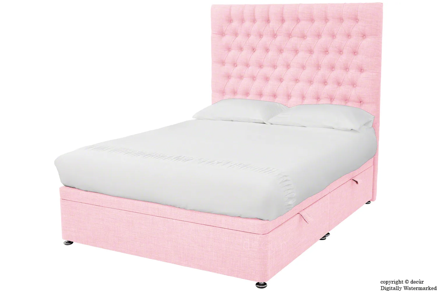 Kensington Linen Upholstered Ottoman Bed - Pink