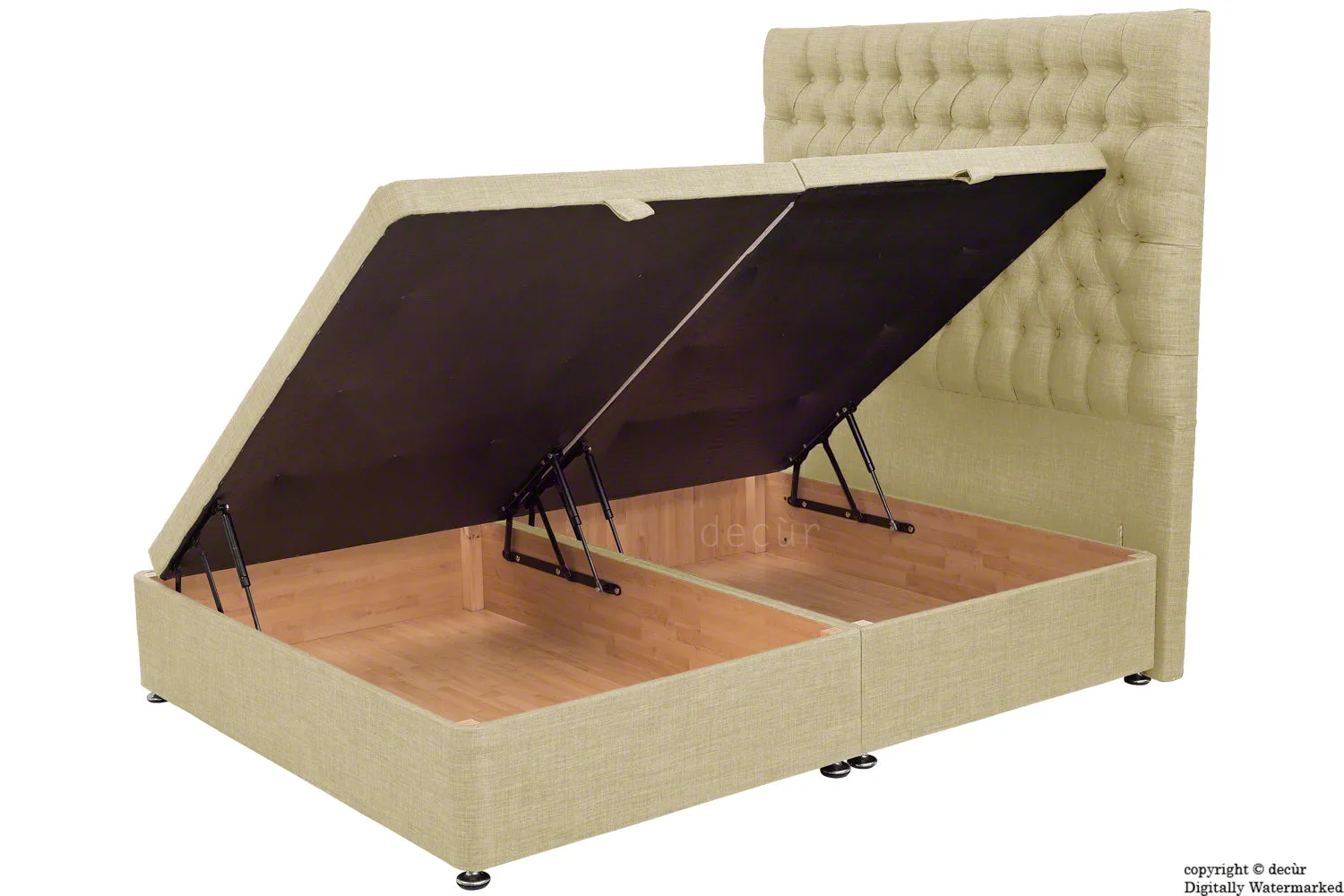 Kensington Linen Upholstered Ottoman Bed - Sand