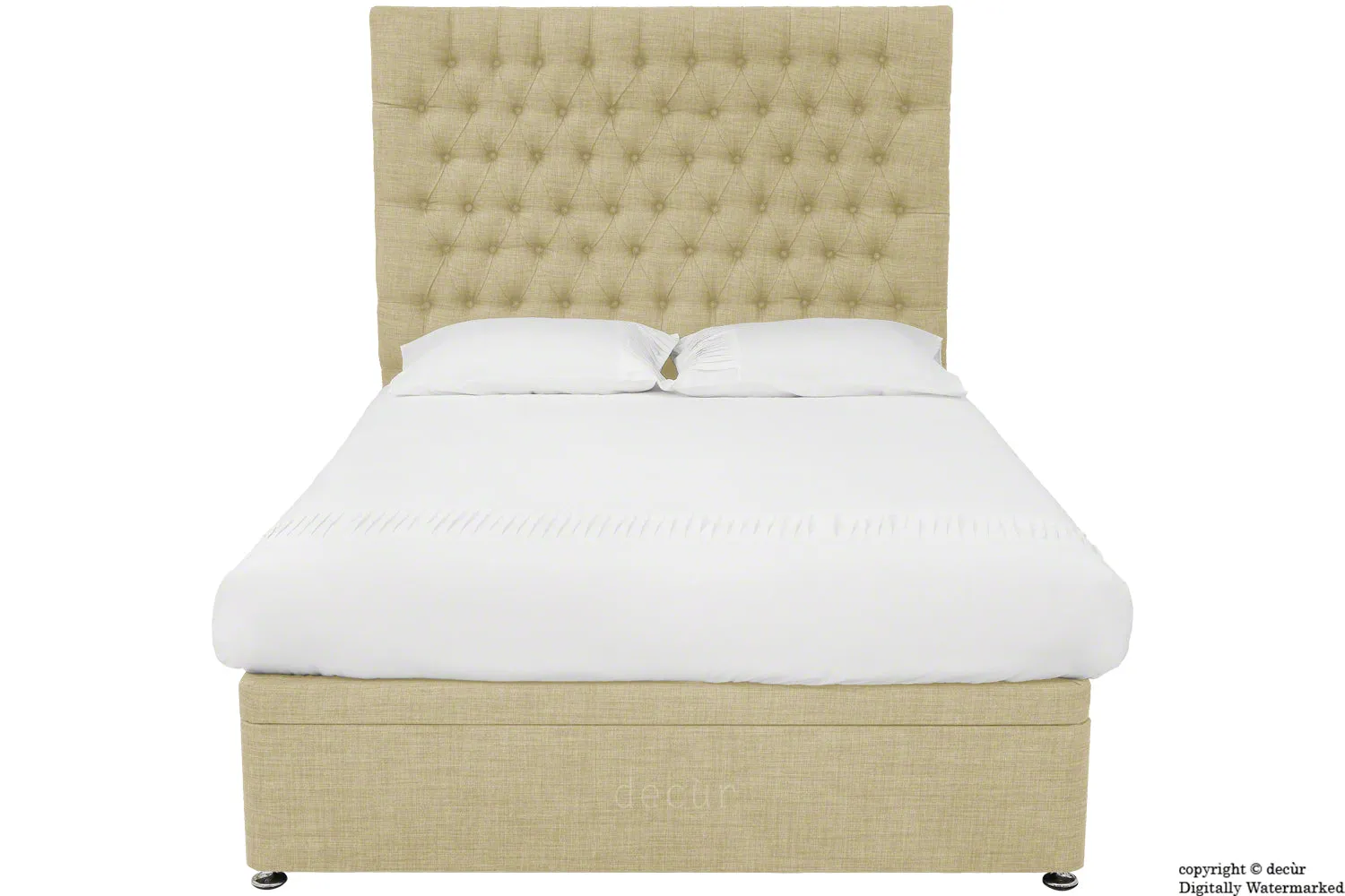 Kensington Linen Upholstered Ottoman Bed - Sand