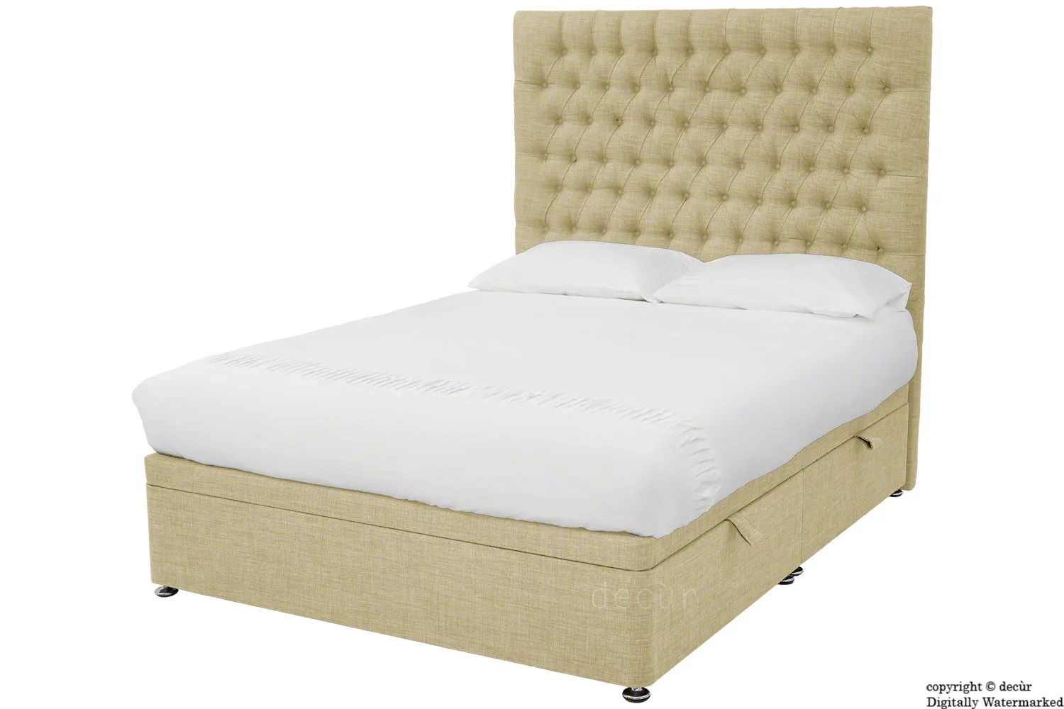 Kensington Linen Upholstered Ottoman Bed - Sand