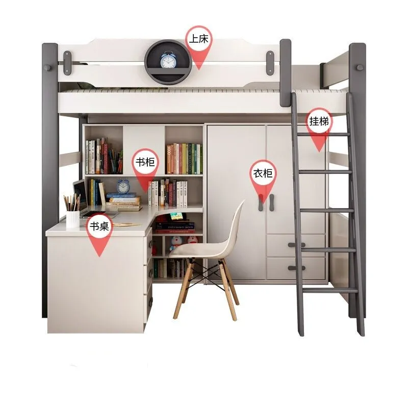 Kids Bunk Bedroom Furniture with Under Bed Desk