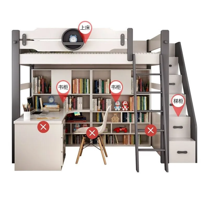Kids Bunk Bedroom Furniture with Under Bed Desk