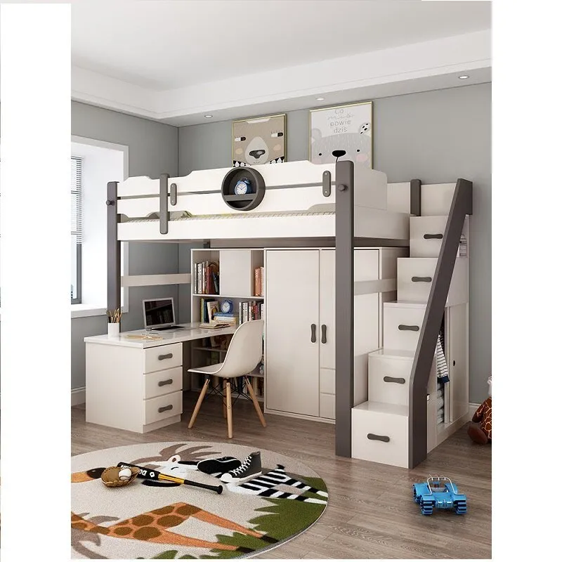 Kids Bunk Bedroom Furniture with Under Bed Desk