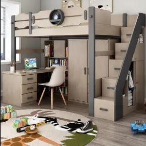 Kids Bunk Bedroom Furniture with Under Bed Desk