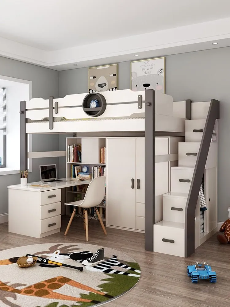Kids Bunk Bedroom Furniture with Under Bed Desk
