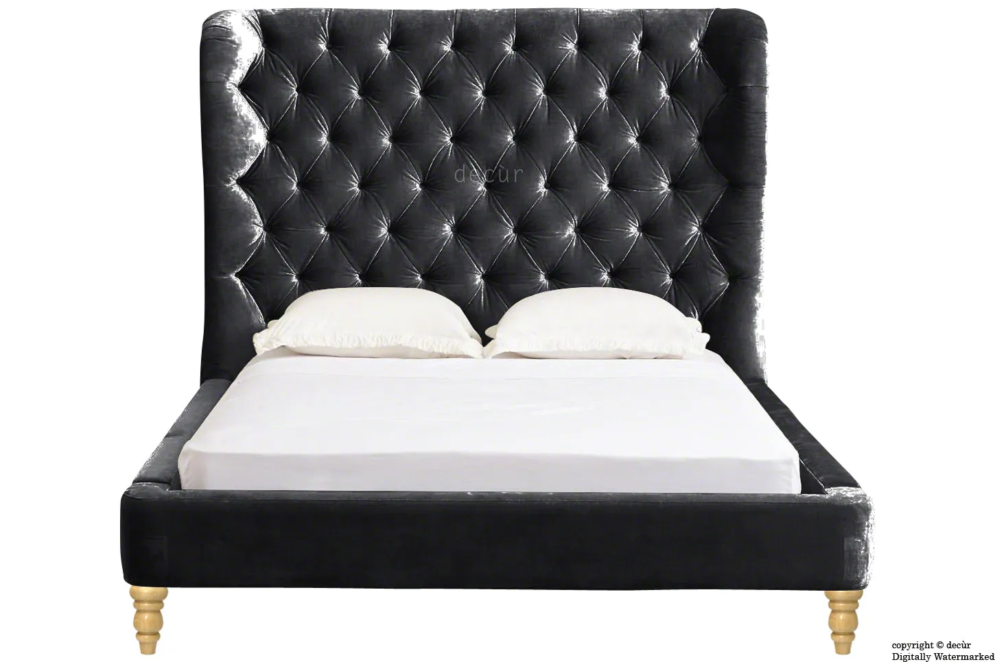 Knightsbridge Winged Velvet Upholstered Bed - Cosmic Black