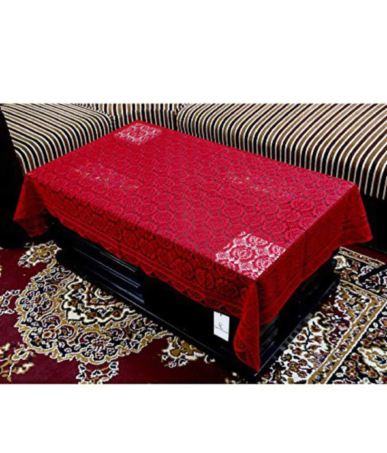 Kuber Industries Square Design Cotton Cotton Sofa Cover 3 Seater and 2 Seater|6 Piece Arms Cover Use Both Side|5 Seater Sofa Cover|Set of 17 (Maroon)