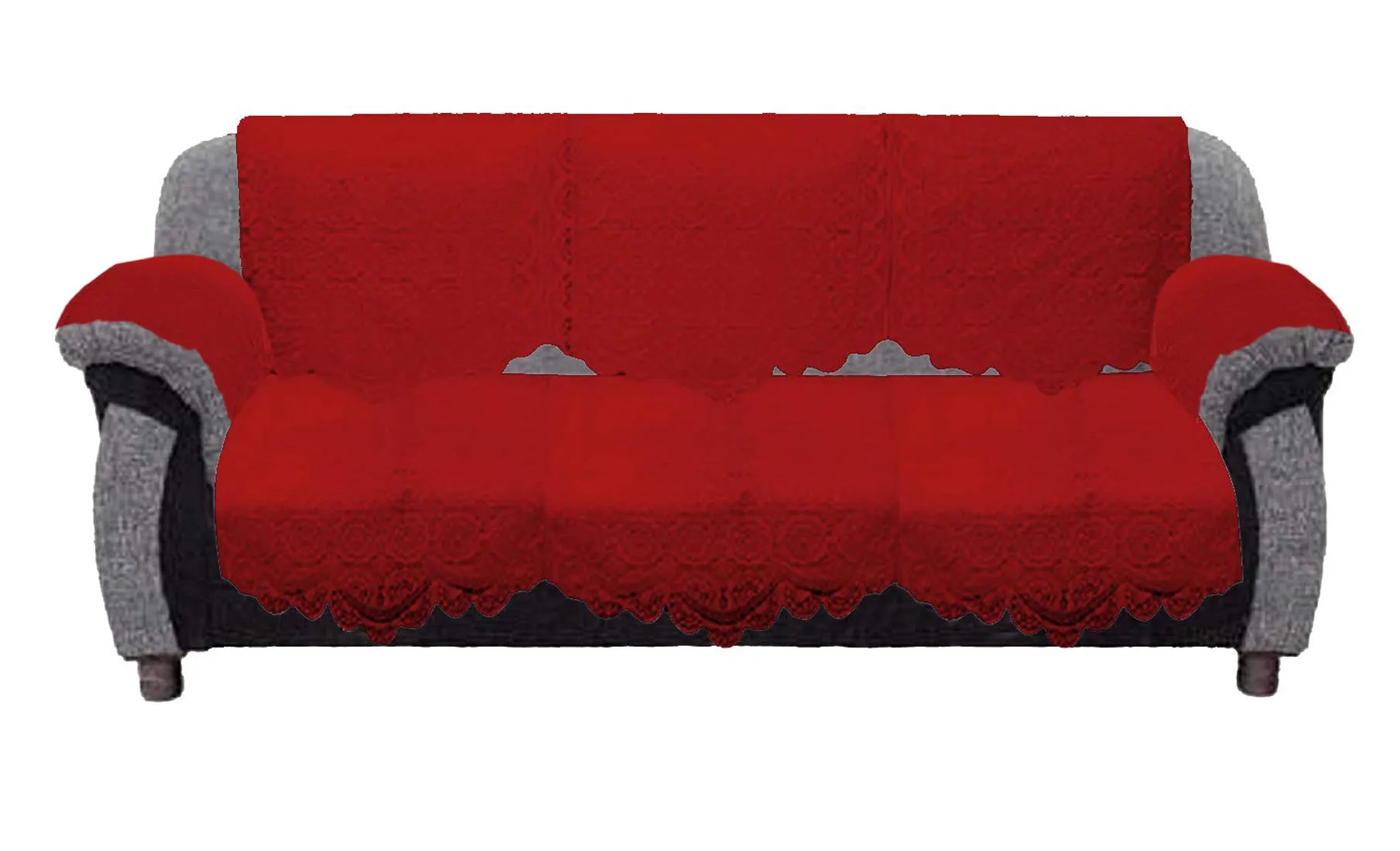 Kuber Industries Square Design Cotton Cotton Sofa Cover 3 Seater and 2 Seater|6 Piece Arms Cover Use Both Side|5 Seater Sofa Cover|Set of 17 (Maroon)