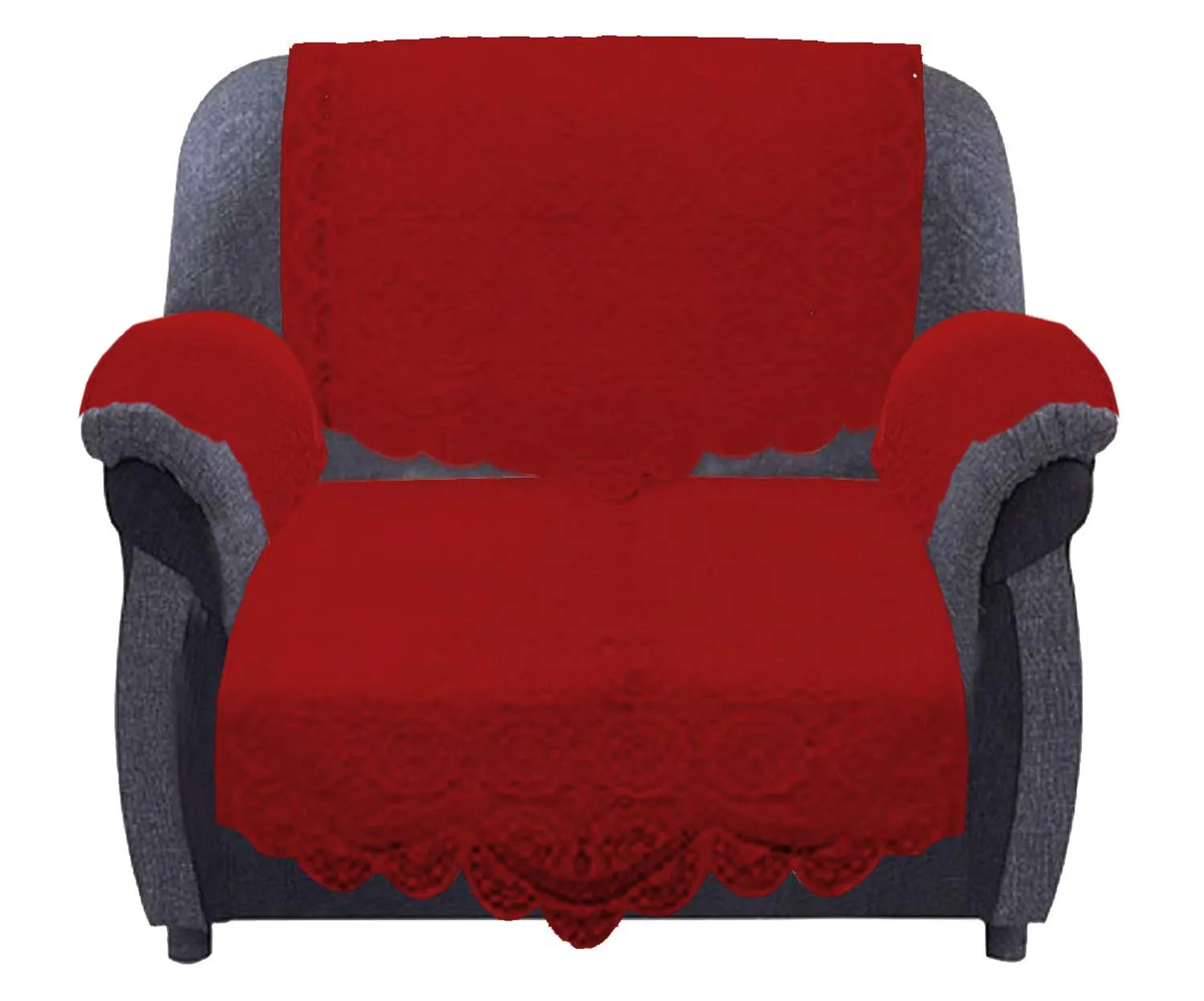 Kuber Industries Square Design Cotton Cotton Sofa Cover 3 Seater and 2 Seater|6 Piece Arms Cover Use Both Side|5 Seater Sofa Cover|Set of 17 (Maroon)