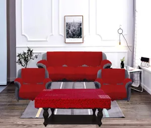 Kuber Industries Square Design Cotton Cotton Sofa Cover 3 Seater and 2 Seater|6 Piece Arms Cover Use Both Side|5 Seater Sofa Cover|Set of 17 (Maroon)
