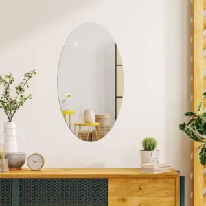 KUSTOMIZE - Oval Shaped Frameless Decorative Wall Mirror for Living Room, Bedroom, Dining Room, Bathroom, Office, Kitchen