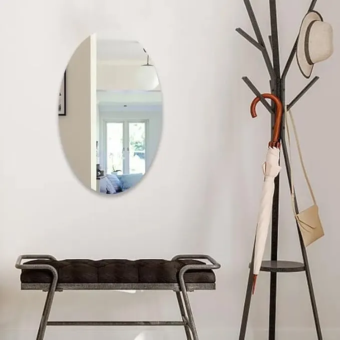 KUSTOMIZE - Oval Shaped Frameless Decorative Wall Mirror for Living Room, Bedroom, Dining Room, Bathroom, Office, Kitchen