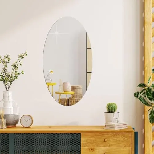 KUSTOMIZE - Oval Shaped Frameless Decorative Wall Mirror for Living Room, Bedroom, Dining Room, Bathroom, Office, Kitchen