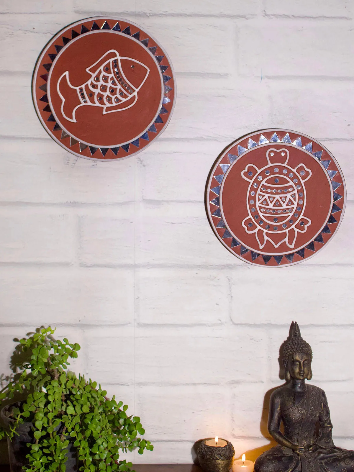Kutch Lippan Mud Work Tortoise Wall Plate Terracotta Brown