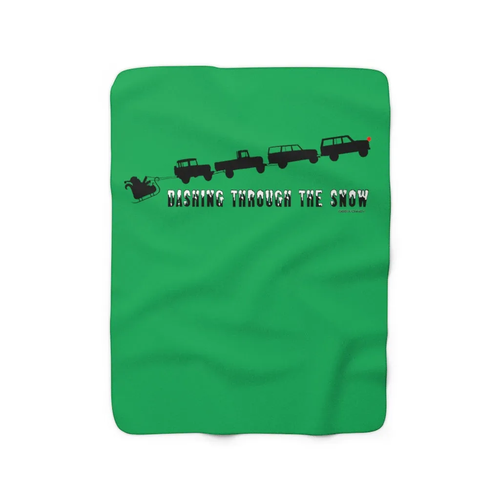 Land Cruiser FJ40 FJ45 FJ55 FJ60 Christmas Blanket "Dashing Through The Snow" Santa Sherpa Fleece Blanket