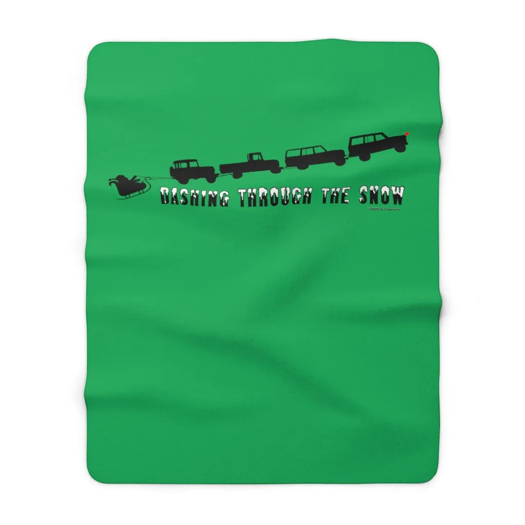 Land Cruiser FJ40 FJ45 FJ55 FJ60 Christmas Blanket "Dashing Through The Snow" Santa Sherpa Fleece Blanket