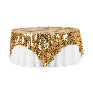 Leaf Payette Sequin Table Overlay Topper 90"x90" Square - Gold