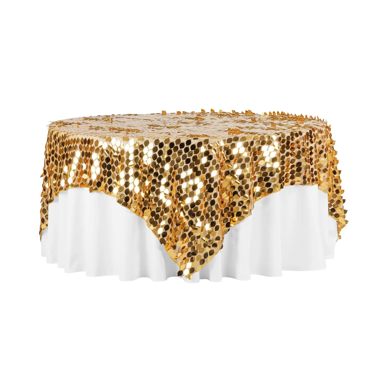 Leaf Payette Sequin Table Overlay Topper 90"x90" Square - Gold