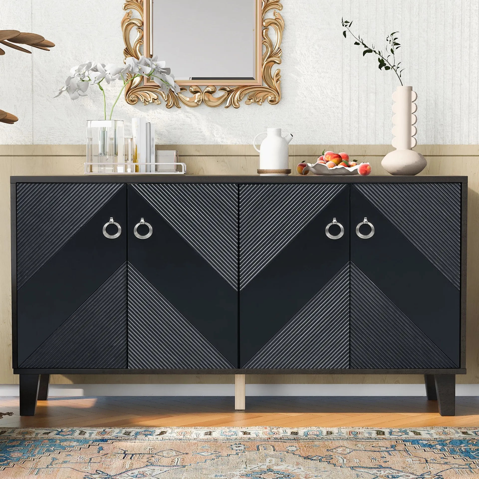 Light Luxury Entryway, Hallway Console Cabinet Adorned with Geometric Patterns
